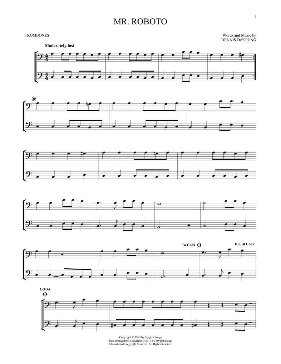 Mr. Roboto Trombone Duet scores gallery preview page 1