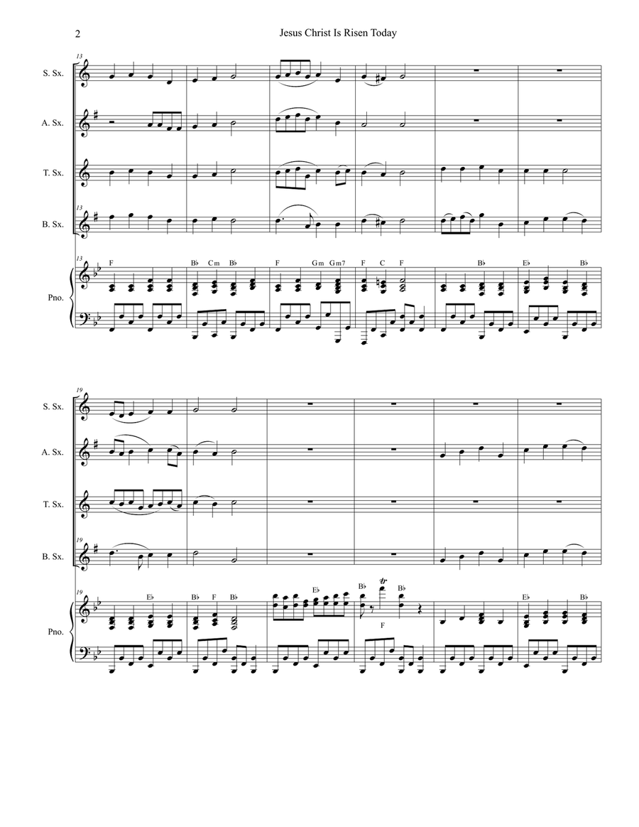 Jesus Christ Is Risen Today (for Saxophone Quartet and Piano) Jesus Christ Is Risen Today (for Saxophone Quartet and Piano) Woodwind Ensemble scores gallery preview page 3