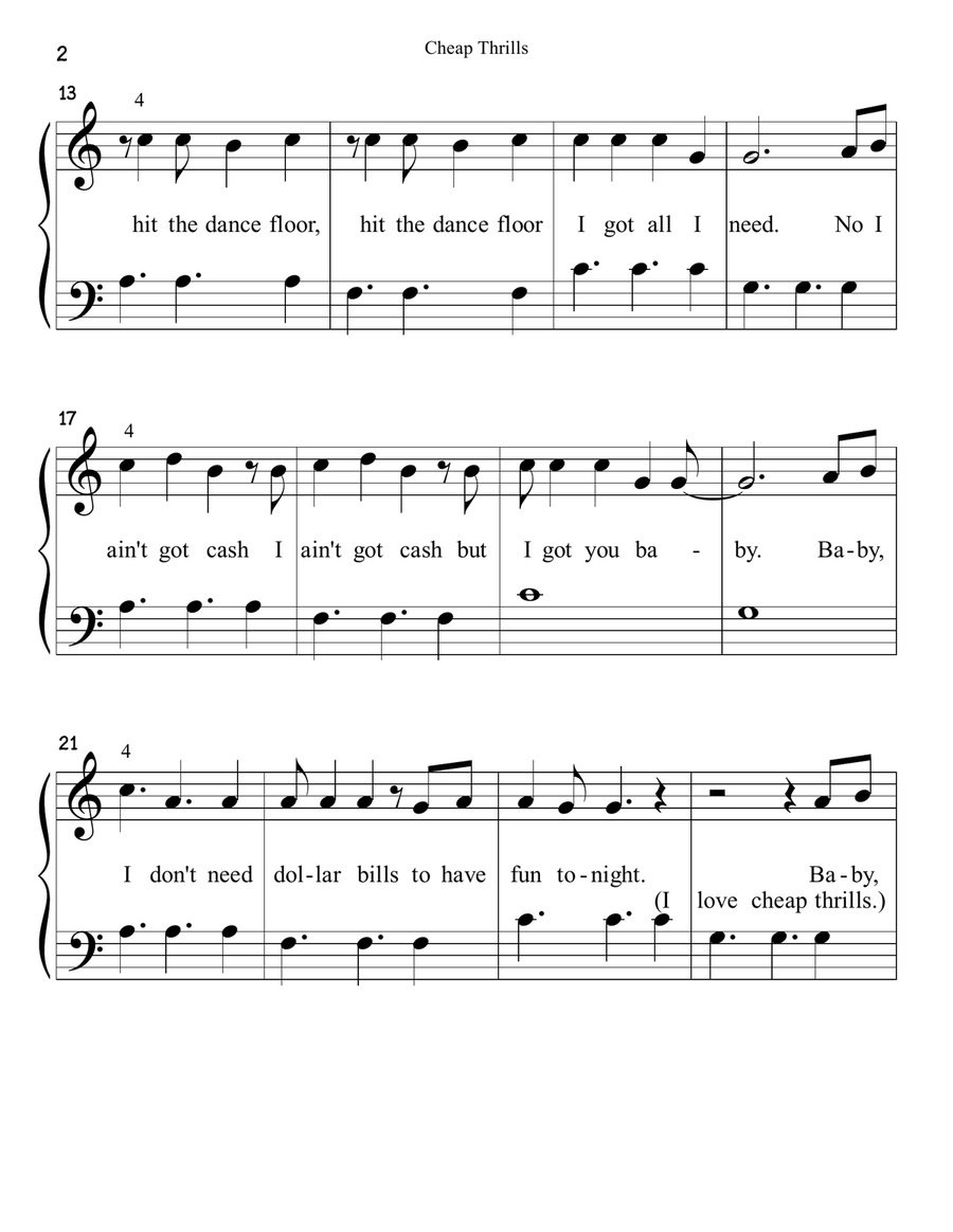 Cheap Thrills Easy Piano scores gallery preview page 2