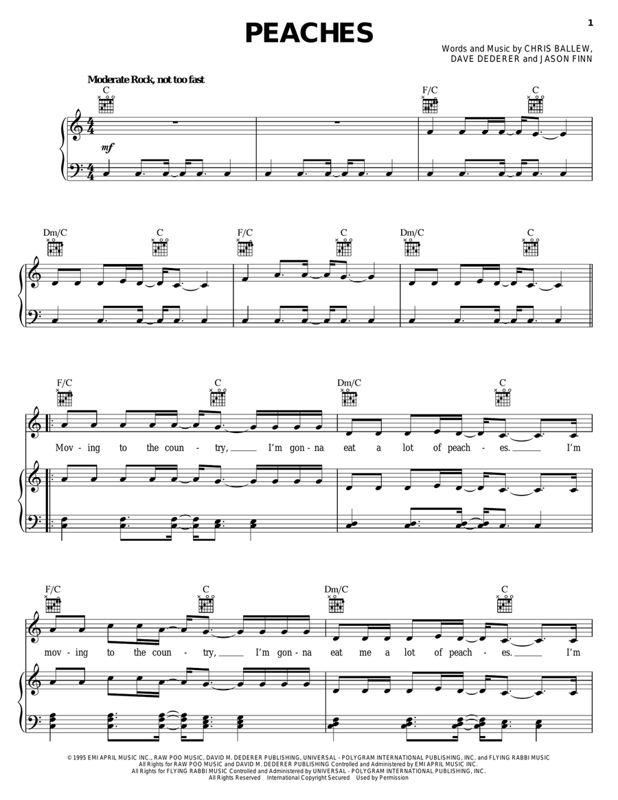 Peaches Piano, Vocal, Guitar scores gallery preview page 1