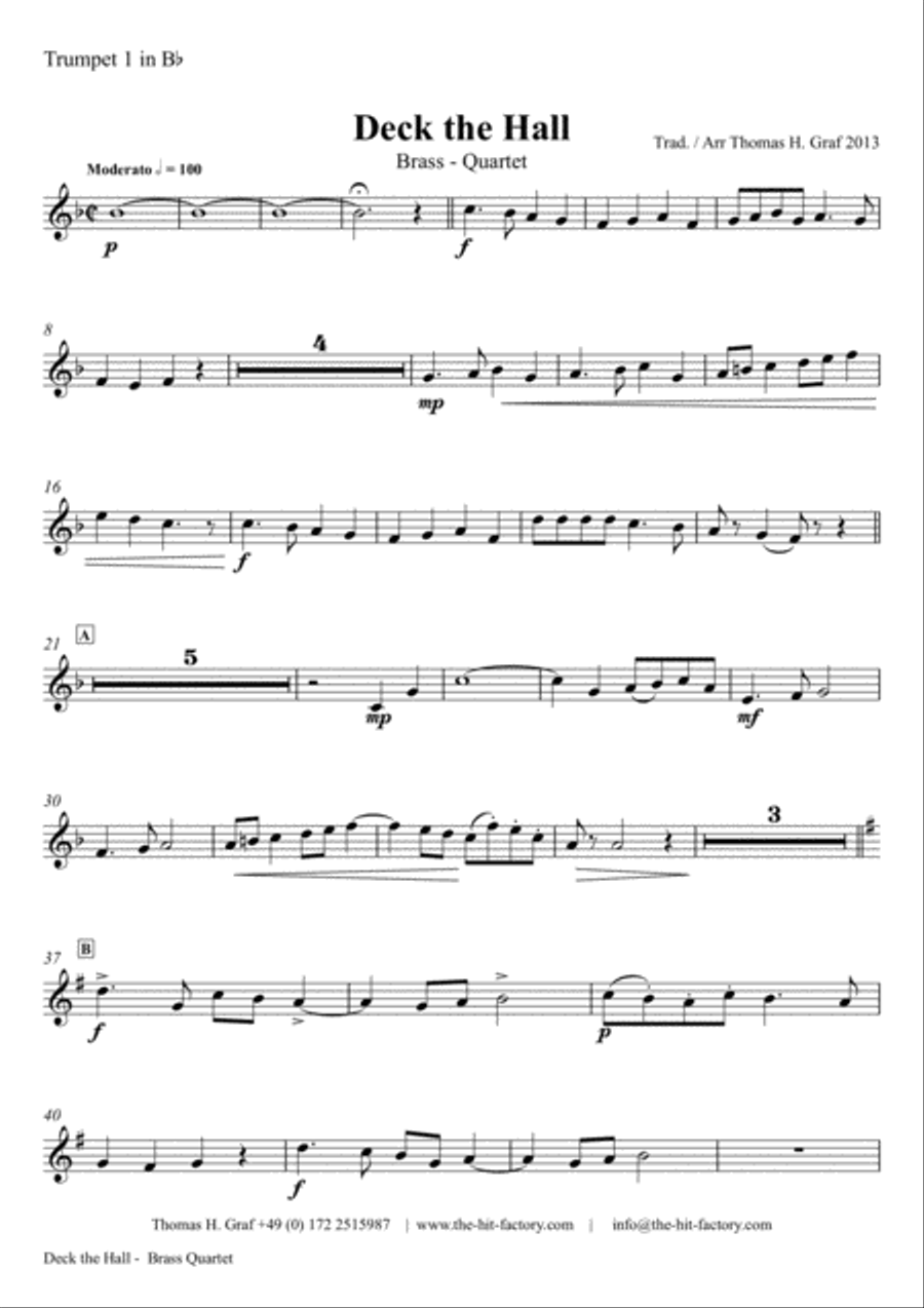 Deck the halls - Christmas Carol - Polyphonic - Brass Quartet Brass Quartet scores gallery preview page 4