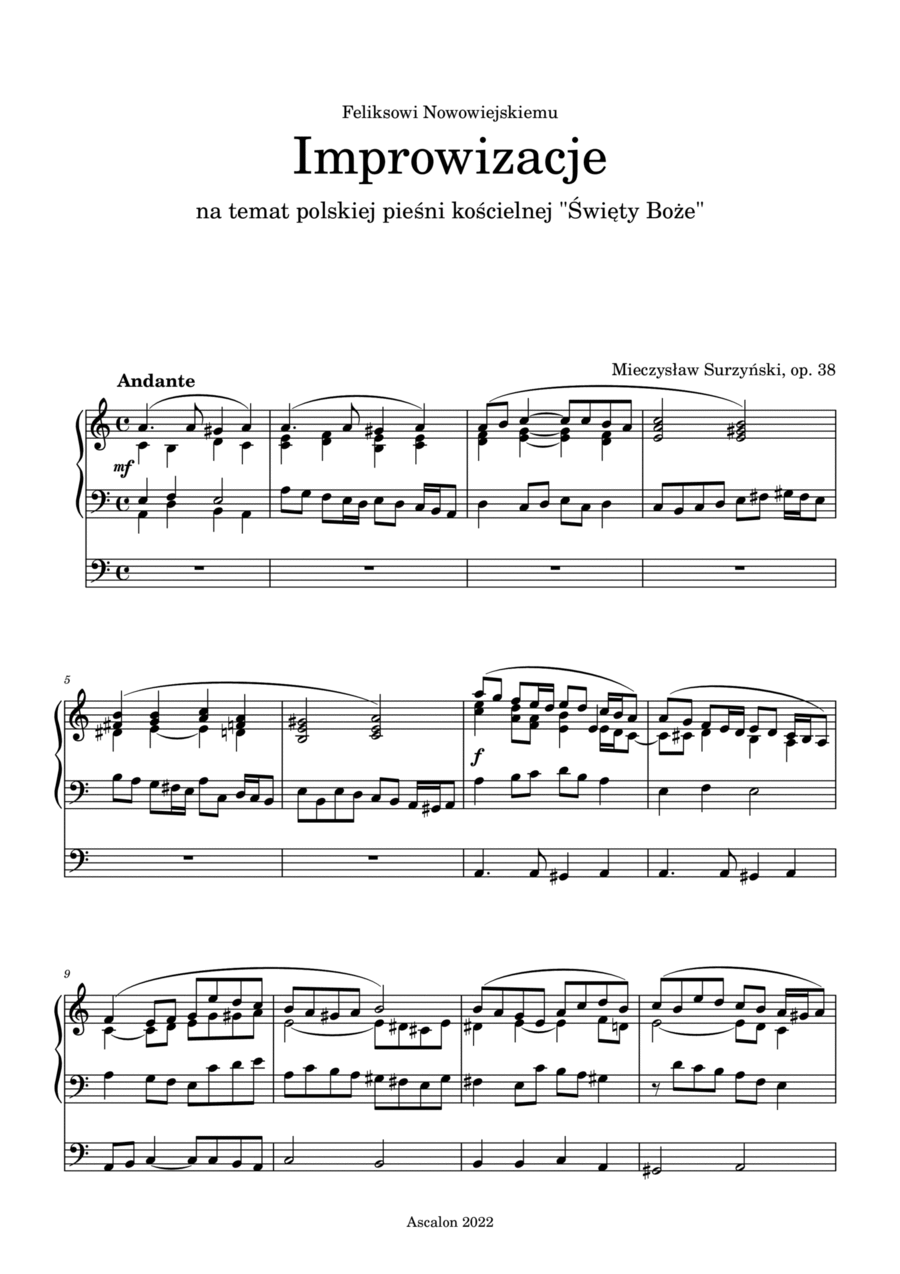 Improvisations on the Polish sacred song “Holy God”, Op. 38