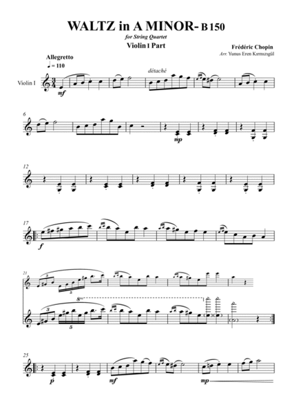 Chopin Waltz in A Minor- B150 for String Quartet image number null