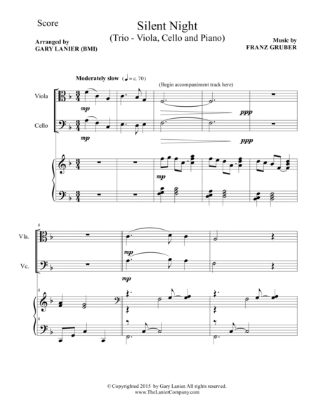 Gary Lanier: SILENT NIGHT (Trio – Viola, Cello & Piano with Score & Parts) image number null