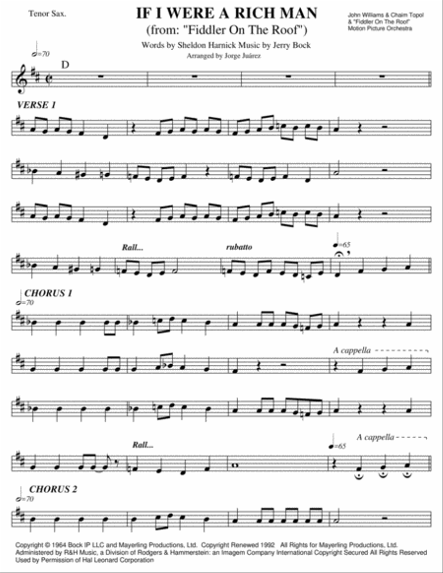 If I Were A Rich Man Tenor Saxophone scores gallery preview page 1