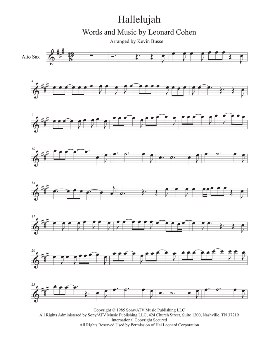 Hallelujah Alto Saxophone scores gallery preview page 1