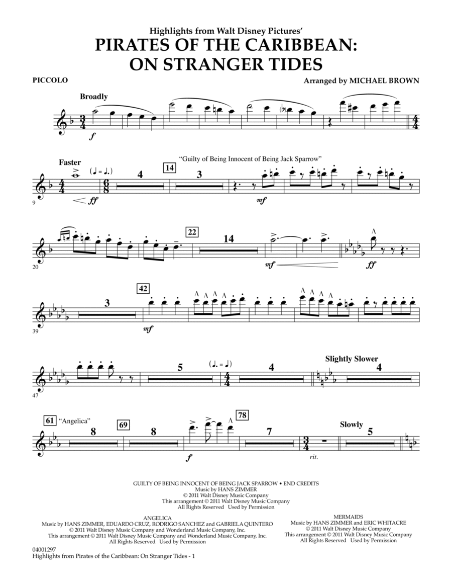 Highlights from Pirates Of The Caribbean: On Stranger Tides - Piccolo Concert Band scores gallery preview page 1