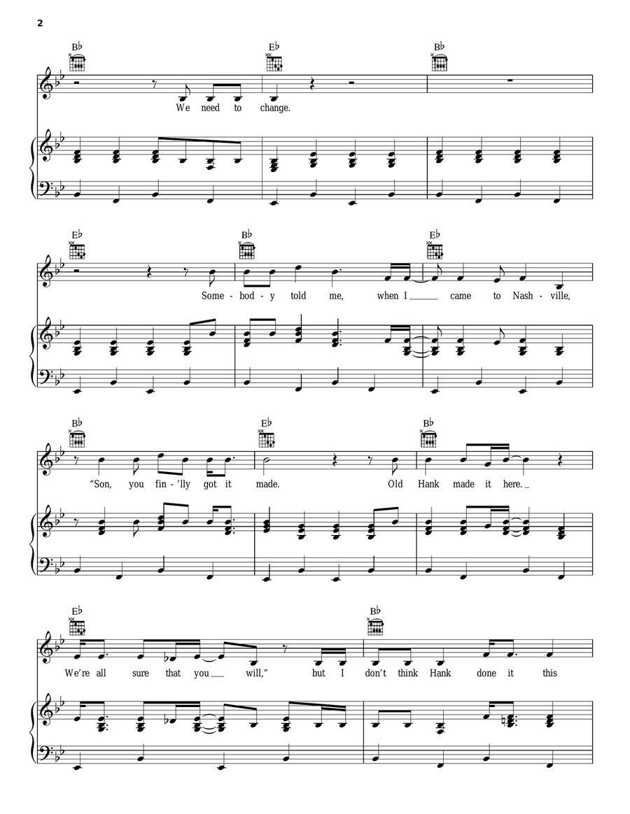 Are You Sure Hank Done It This Way Piano, Vocal, Guitar scores gallery preview page 2
