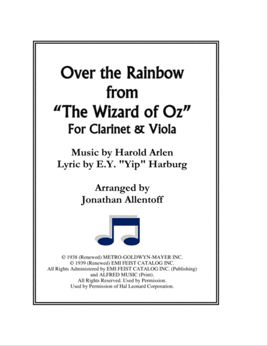 Over The Rainbow (from The Wizard Of Oz) Clarinet scores gallery preview page 1