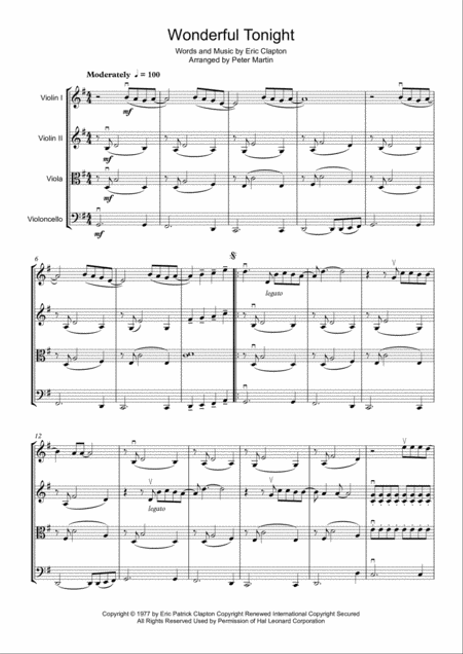 Wonderful Tonight String Quartet scores gallery preview page 5