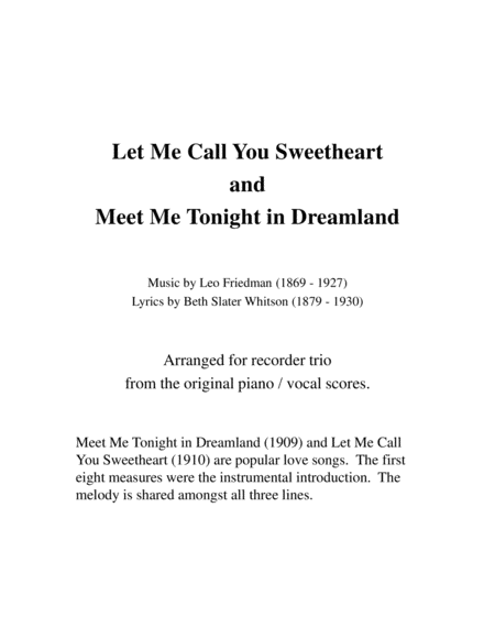 Sweetheart and Dreamland for Recorder Trio image number null