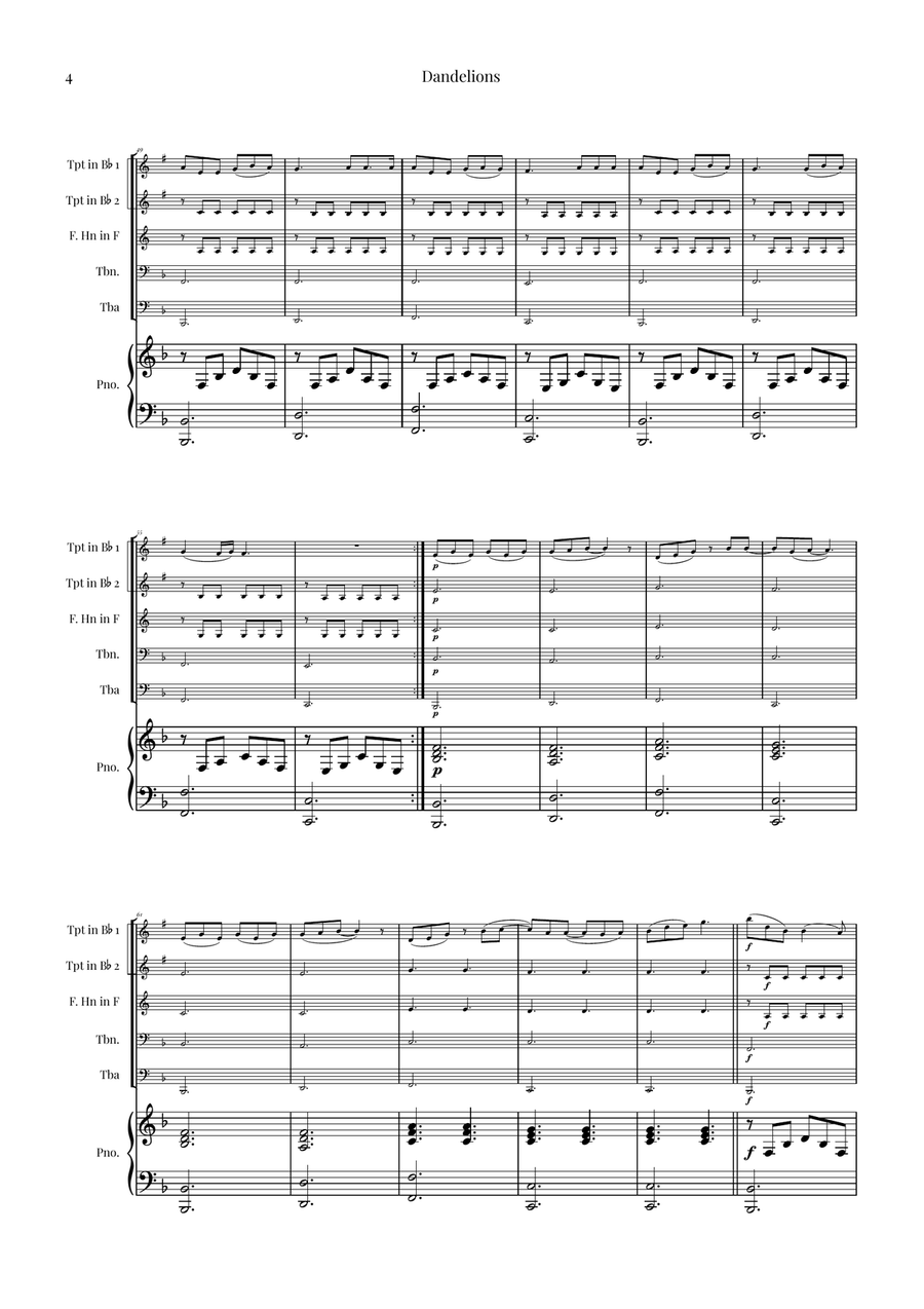 Dandelions Brass Quintet scores gallery preview page 4