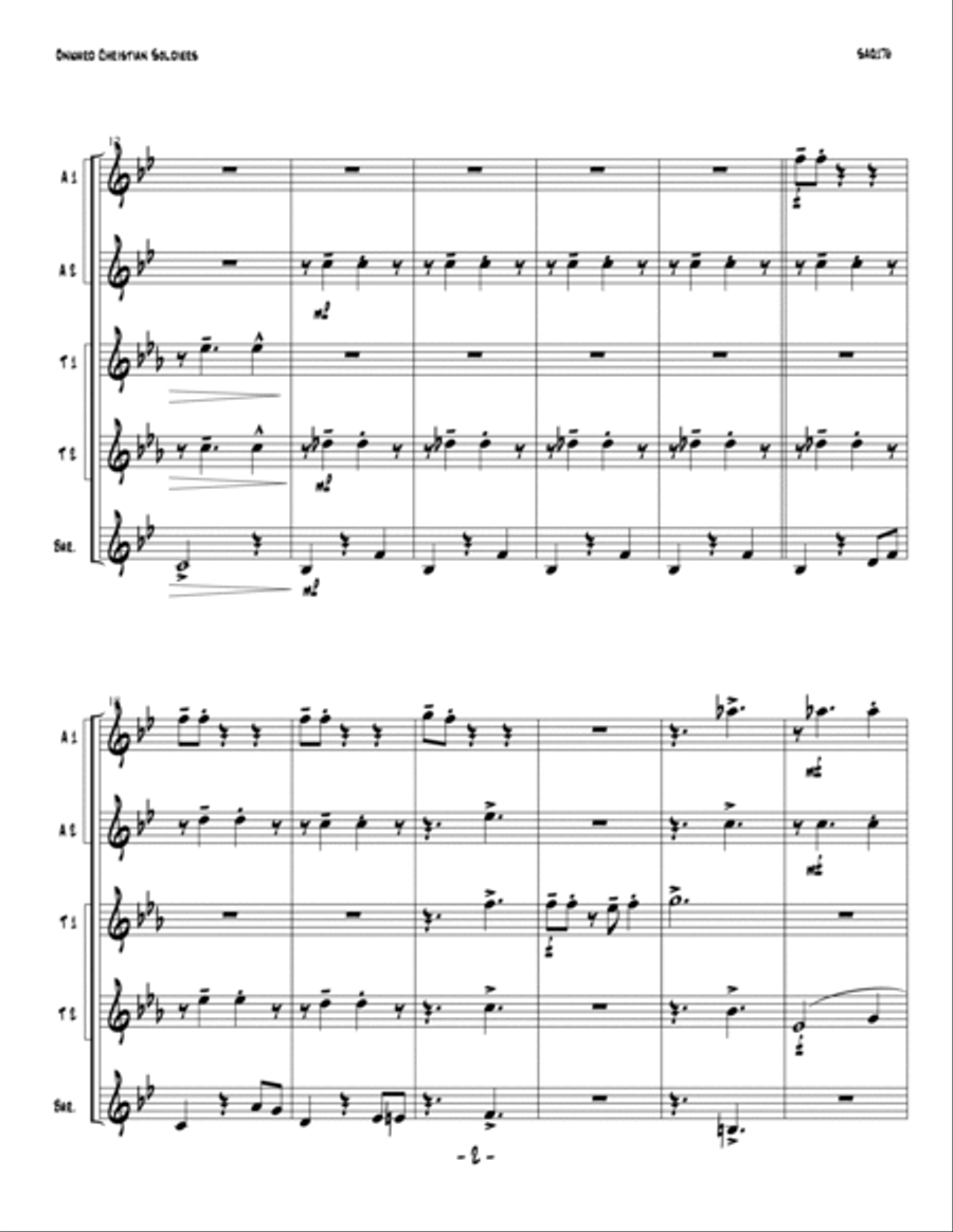 ONWARD, CHRISTIAN SOLDIERS - Jazz Saxophone Quintet (unaccompanied) Saxophone Quintet scores gallery preview page 2