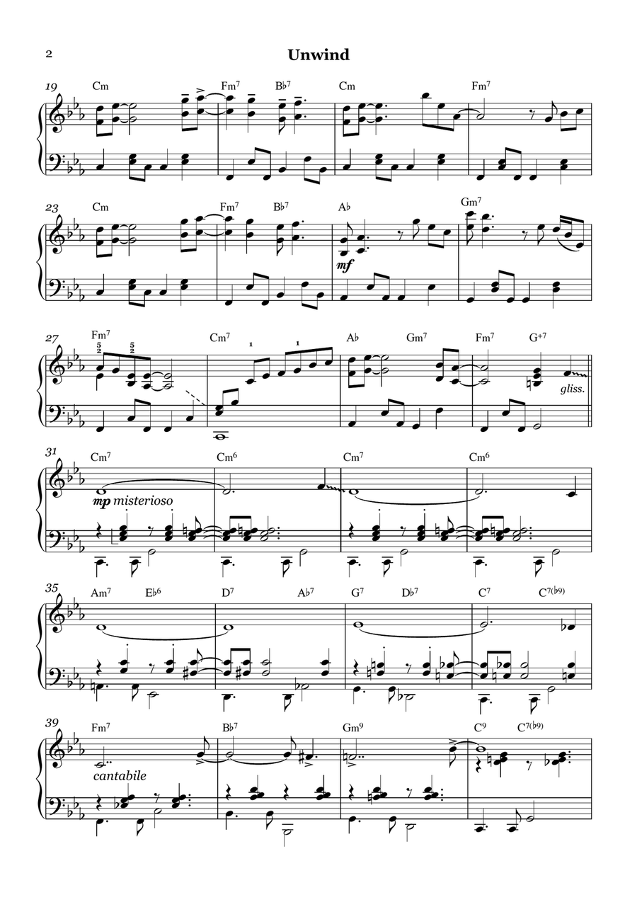 UNWIND (Bossa nova for Electric Piano/Piano Solo Grade 6-7) Piano Method scores gallery preview page 2