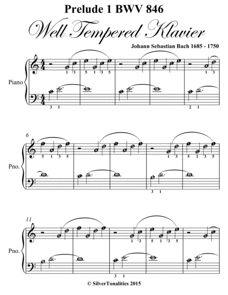 Prelude 1 Bwv 846 West Tempered Klavier Easiest Piano Sheet Music