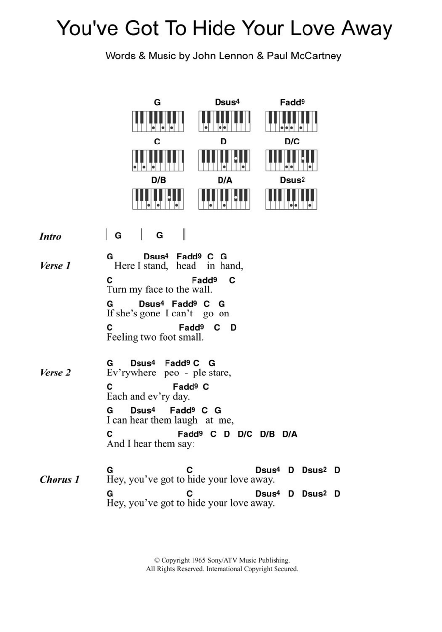 You've Got To Hide Your Love Away Piano Solo scores gallery preview page 1