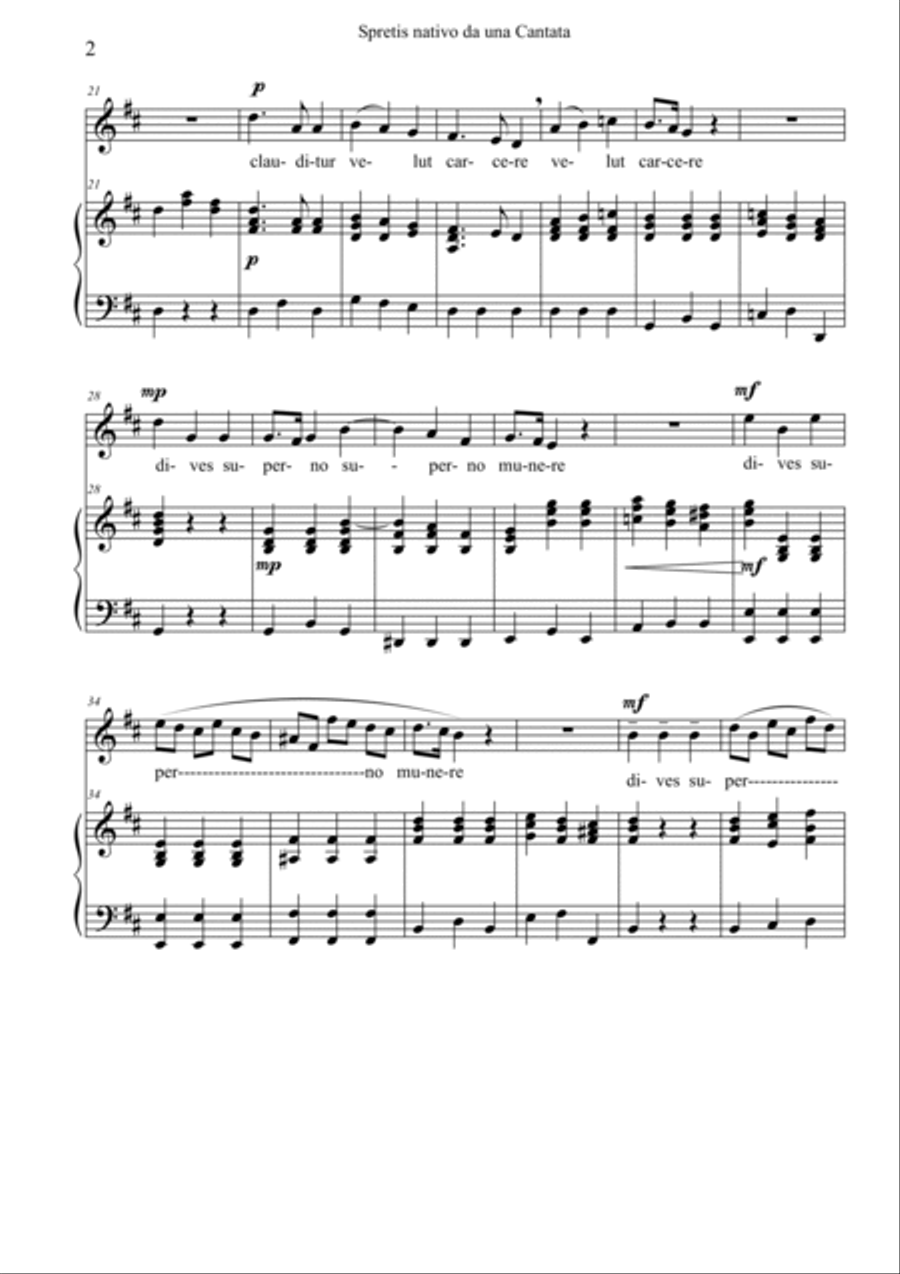 Fenaroli Spretis nativo from Cantata to Santa Chiara Soprano voice and piano Soprano Voice scores gallery preview page 2
