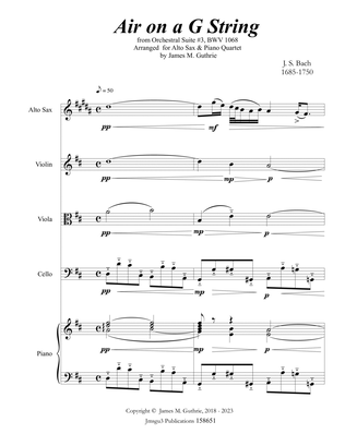 Book cover for Bach: Air on a G String for Alto Sax & Piano Quartet