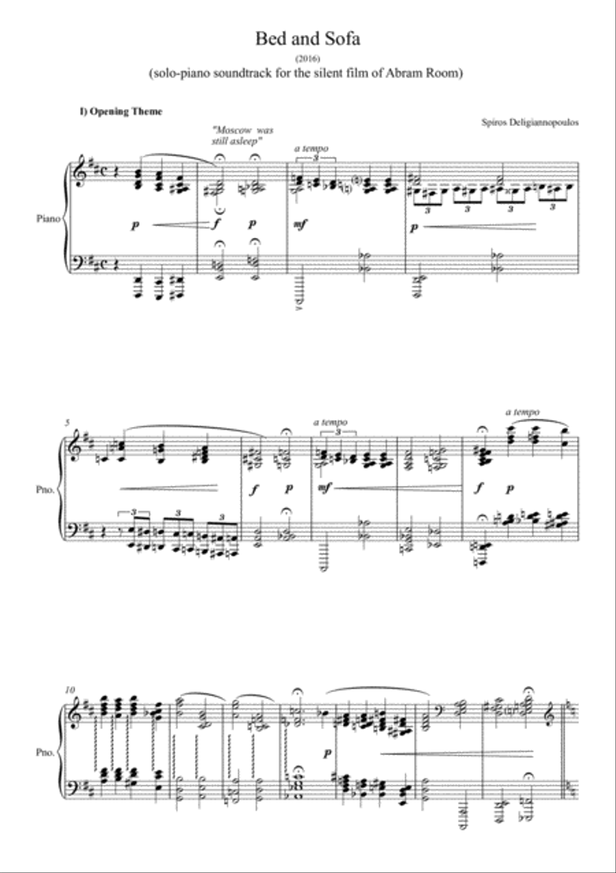 Bed and Sofa - Solo Piano Suite Piano Solo scores gallery preview page 1