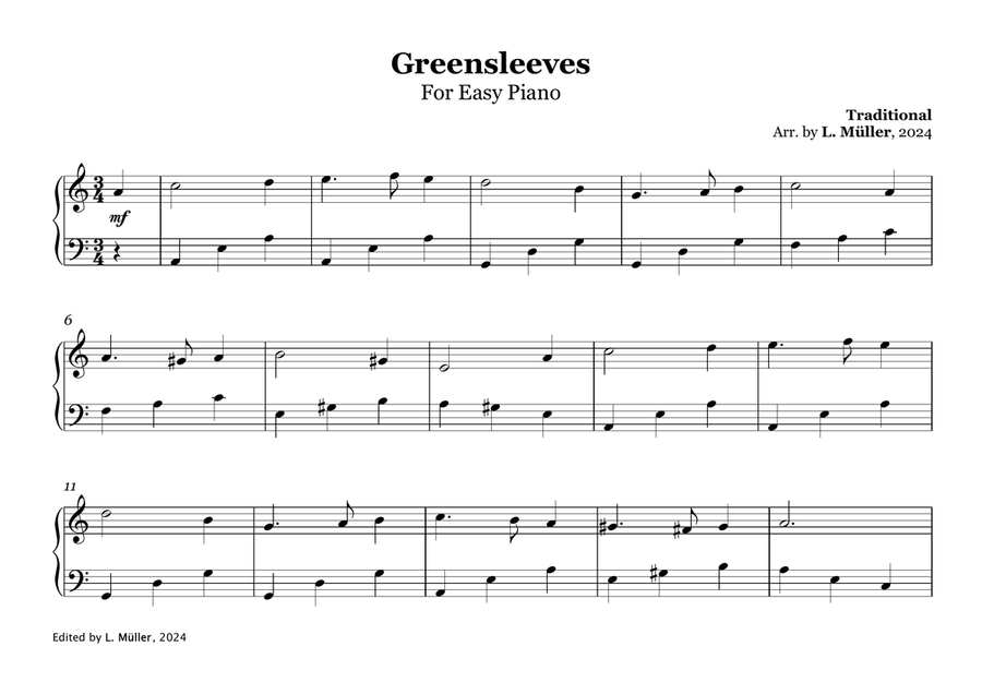 Book cover for Greensleeves - Easy Piano