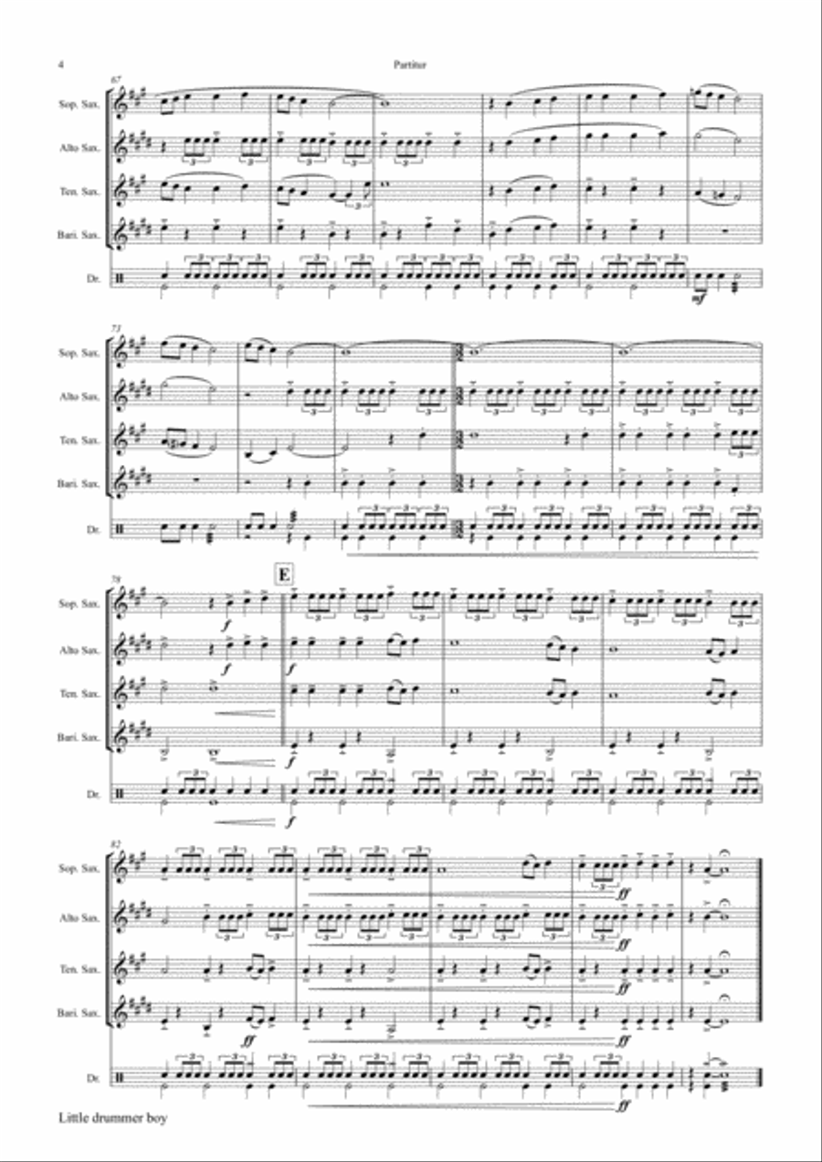 The Little Drummer Boy Saxophone Quartet scores gallery preview page 4