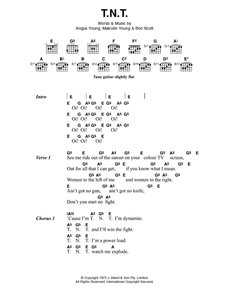 T.N.T. by AC/DC Acoustic Guitar - Digital Sheet Music