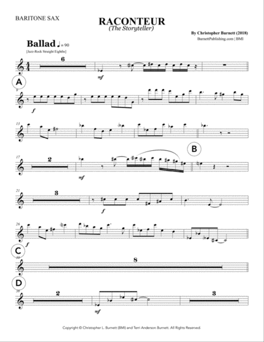 RACONTEUR (The Storyteller) - Bari Sax Jazz Ensemble scores gallery preview page 1