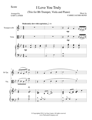 Book cover for I LOVE YOU TRULY (Trio – Bb Trumpet, Viola, and Piano with Score and Parts)