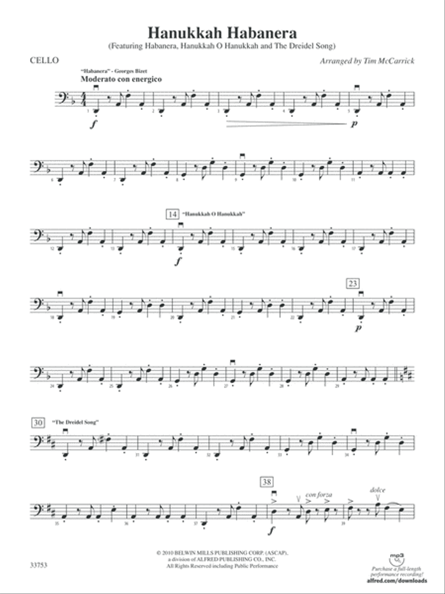 Hanukkah Habanera: Cello String Orchestra scores gallery preview page 1