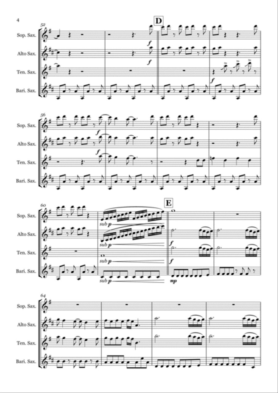 Don't Stop Me Now Saxophone Quartet scores gallery preview page 4