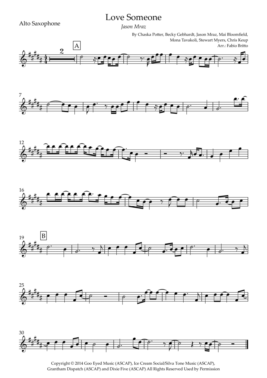 Love Someone Love Someone Alto Saxophone scores gallery preview page 1