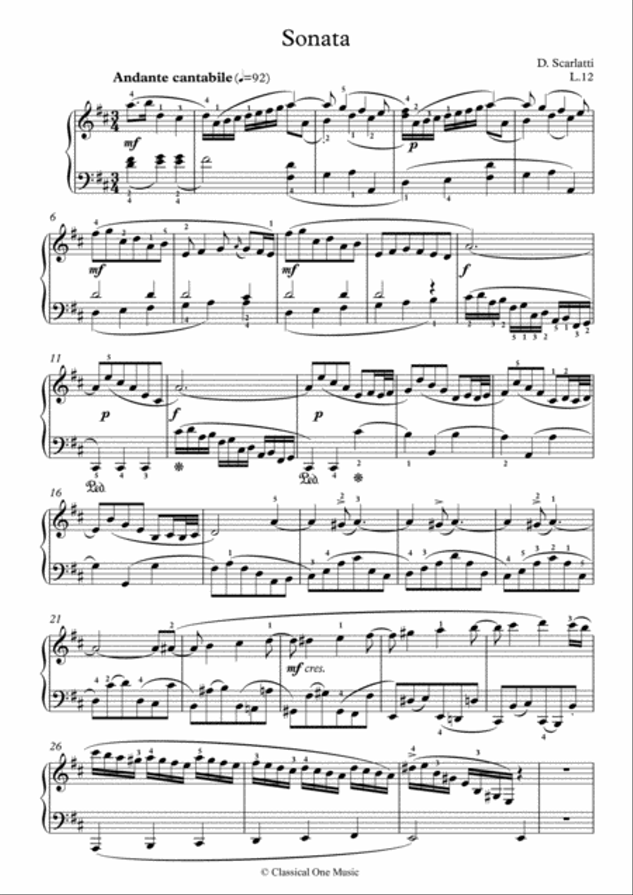 Scarlatti-Sonata in D-Major L.12 K.478(piano) Piano Solo scores gallery preview page 2