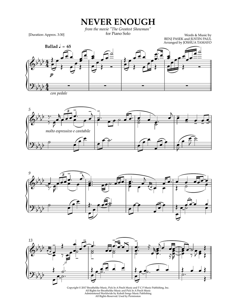 Never Enough Piano Solo scores gallery preview page 2