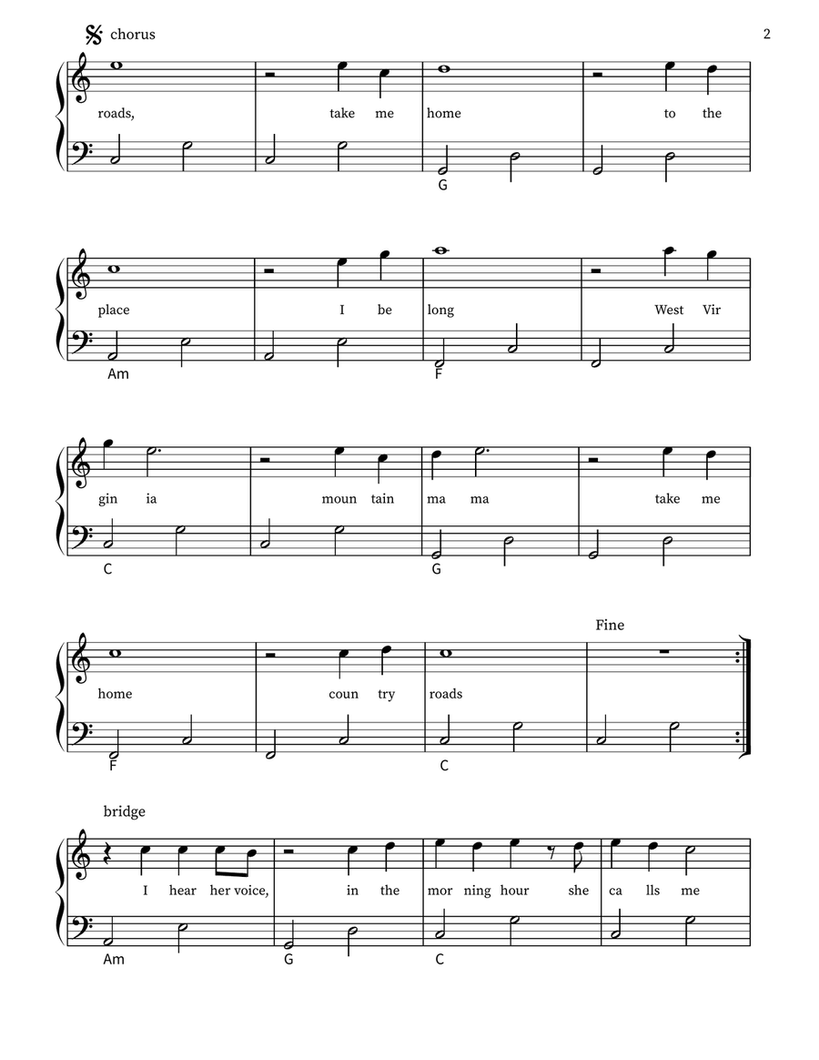Take Me Home, Country Roads Easy Piano scores gallery preview page 2
