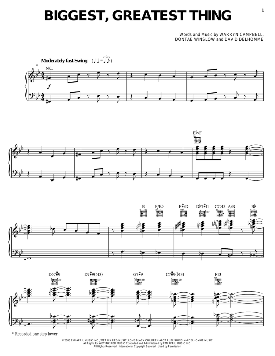 Biggest, Greatest Thing Piano, Vocal, Guitar scores gallery preview page 1