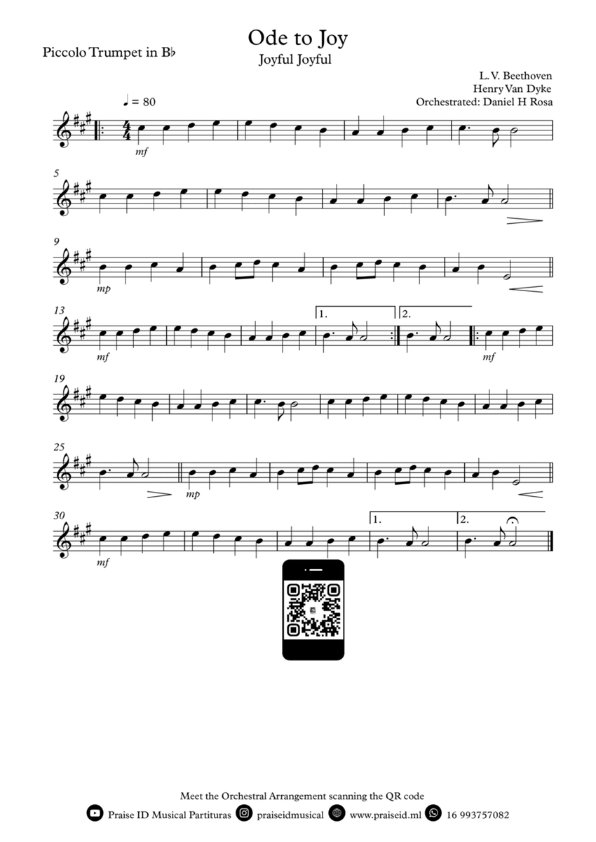 Ode to Joy - Joyful Joyful - Easy Piccolo Trumpet image number null