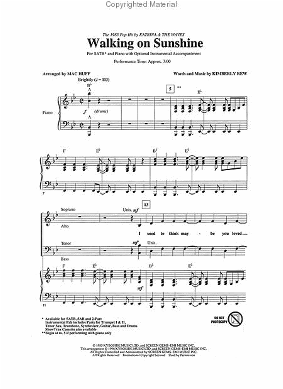 Walking on Sunshine 4-Part scores gallery preview page 2