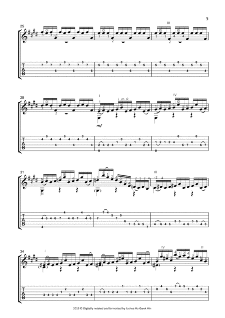 Prelude BWV 1006a John Williams' fingerings Classical Guitar scores gallery preview page 5