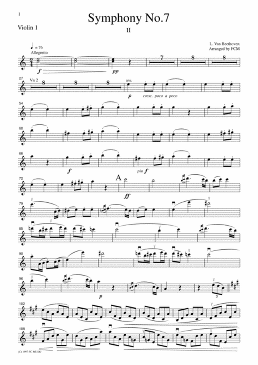 Beethoven Symphony No.7, 2nd mvt., for string quartet, CB003 image number null