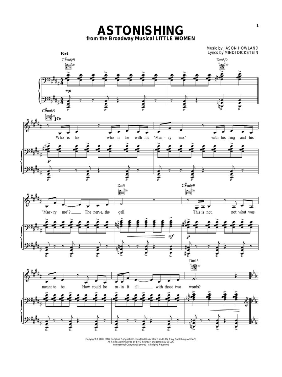 Astonishing (from Little Women - The Musical) Piano, Vocal, Guitar scores gallery preview page 1