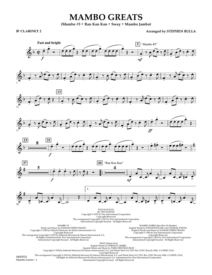 Mambo Greats - Bb Clarinet 2 Concert Band scores gallery preview page 1
