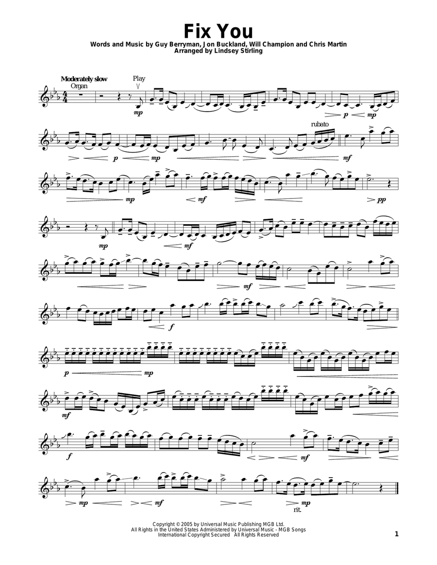 Fix You Fix You Violin Solo scores gallery preview page 1