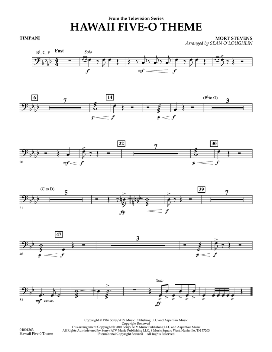 Hawaii Five-O Theme - Timpani Concert Band scores gallery preview page 1