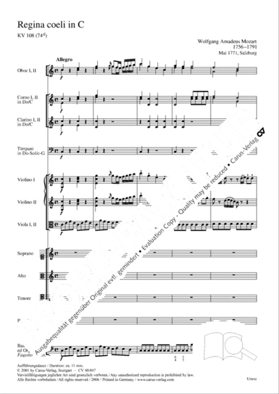Regina coeli in B-Flat Major, K. 127 4-Part scores gallery preview page 8