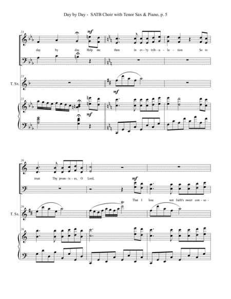 DAY BY DAY (SATB Choir with Tenor Sax & Piano - Score & Parts included) image number null