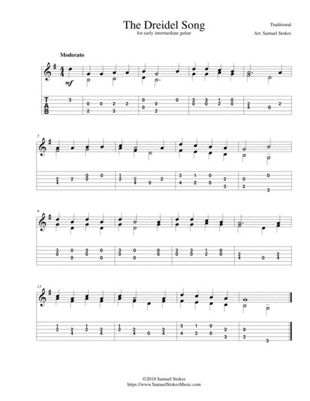 The Dreidel Song (I Have a Little Dreidel) - for early intermediate guitar with TAB image number null