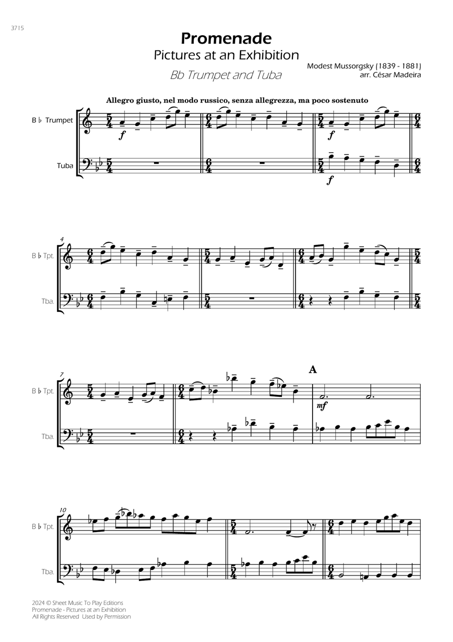 Pictures at an Exhibition - Promenade - Bb Trumpet and Tuba Brass Duet scores gallery preview page 3