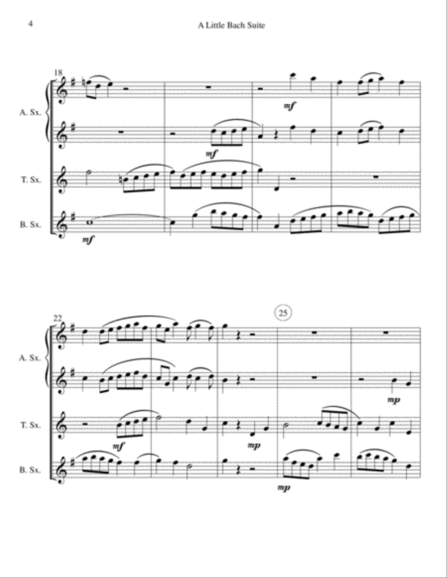 A Little Bach Suite - Saxophone Quartet Saxophone Quartet scores gallery preview page 4