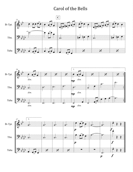 Carol of the Bells for Brass Trio (Trumpet, Trombone, Tuba)
