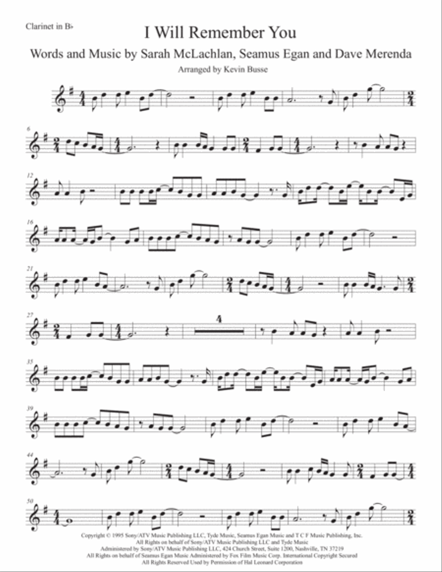 I Will Remember You I Will Remember You Clarinet Solo scores gallery preview page 1
